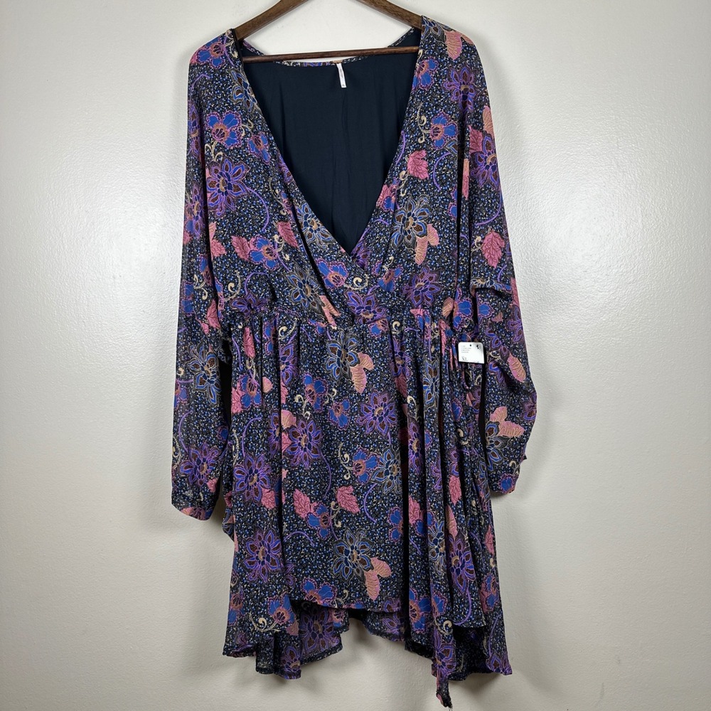 Free People Women's XL Dress Twilight Combo Floral Paisley Boho Long Sleeve NEW